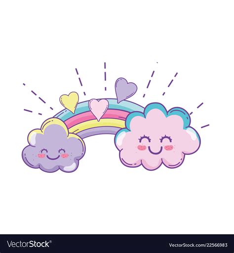 Clouds And Rainbow Cute Cartoon Royalty Free Vector Image
