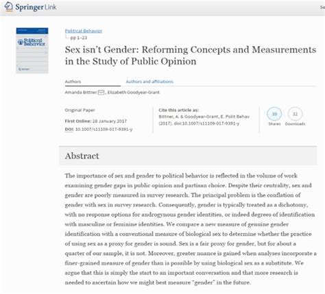 How Measuring Gender Rather Than Sex Informs Opinions Introduction To