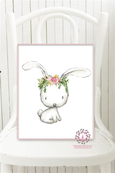 Boho Bohemian Bunny Rabbit Woodland Printable Wall Art Print Garden Fl