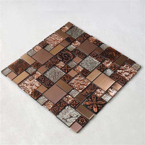 Rose Gold Resin Metallic Glass Mosaic Tile Hxl09 Hengsheng