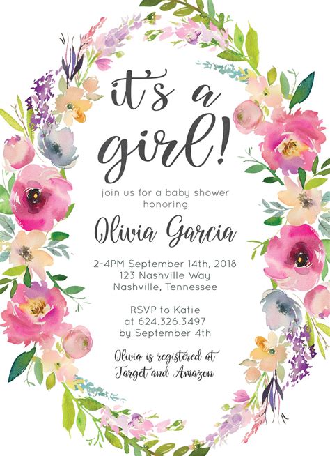 Celebrate that special baby on the way by personalizing one of our beautiful digital baby shower invitation designs today. Baby Shower Invitation Baby Girl Boho Wreath Pink Purple ...