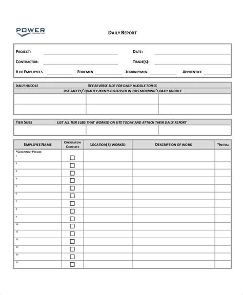 Employee Daily Report Template Excel Templates