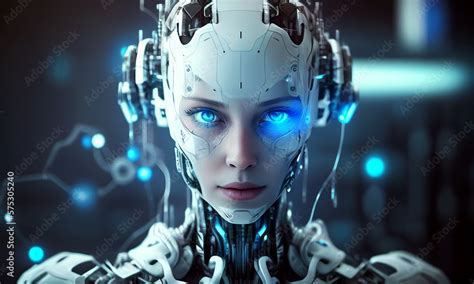 AI In Image Of Robot Woman Or Female Cyborg In Cyberspace Artificial Intelligence AI Head With