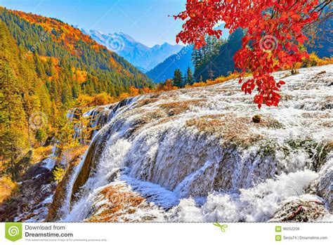Autumn View Of The Waterfall With Pure Water Stock Photo Image Of