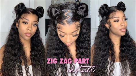 Zig Zag Part With Space Buns On Water Wave Hair Wig Install Wiggins