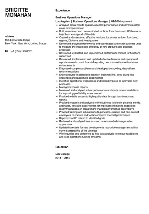 Career objective in a resume must clearly state the goals of the candidate. Business Operations Manager Resume Sample | Velvet Jobs
