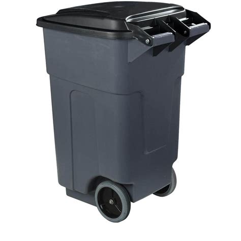 Carlisle 50 Gal Grey Rolling Trash Can With Attached Lid 2 Pack