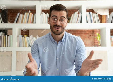 Young Businessman Talk On Webcam Having Video Call Stock Image Image