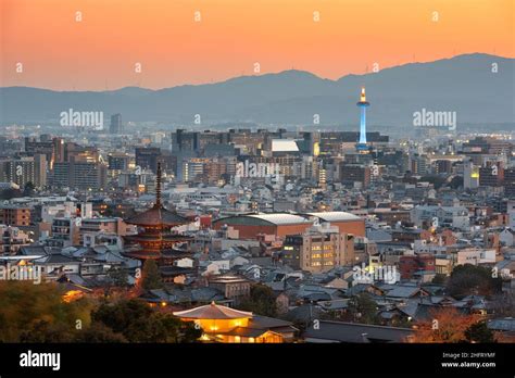 Kyoto Japan Skyline And Towers At Dusk Stock Photo Alamy