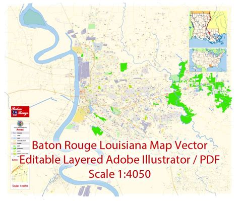 Baton Rouge Pdf Map Vector Exact City Plan Louisiana Detailed Street