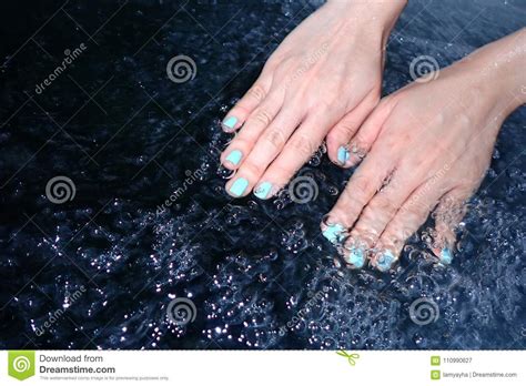 Green Finger Nails Manicure Isolated In The Water Top View Beautiful