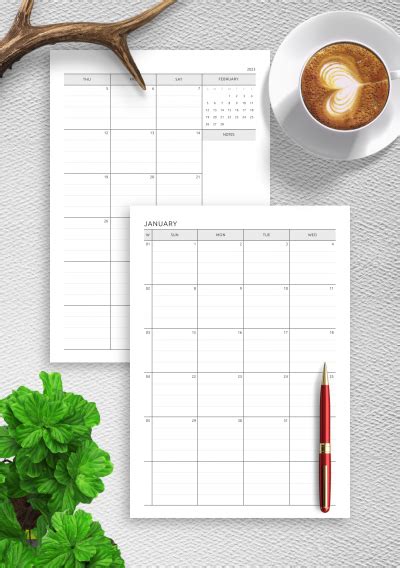 Download Printable Two Page Lined Monthly Calendar Pdf