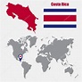 Costa Rica map on a world map with flag and map pointer. Vector ...