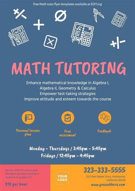 Algebra Ii Calculus Tutoring Flyer Education Logo Design Math Tutor