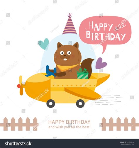 Cute Squirrel Happy Birthday Vector Illustration เวกเตอร์สต็อก ปลอด