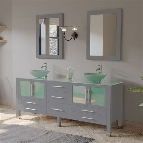 71 Double Sink Bathroom Vanity Set In Modern Gray Finish With Polished