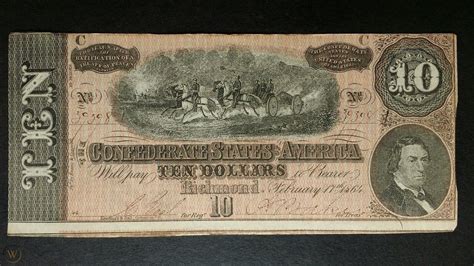 Direct Stock Discount 1864 Us 10 Confederate States Of America Bank Note Richmond Va W Folio