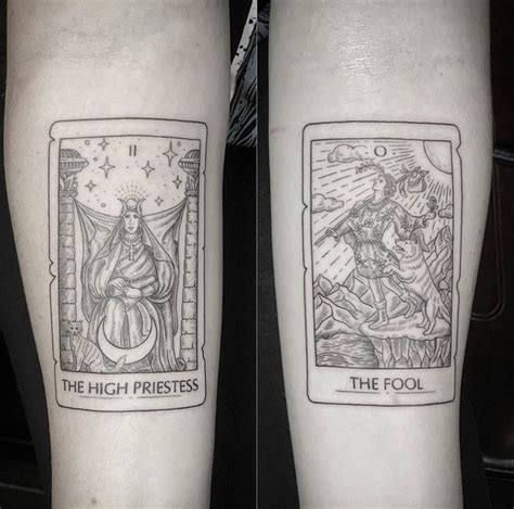 Two Tarot Card Tattoos The Fool And The High Priestess Tarot Card