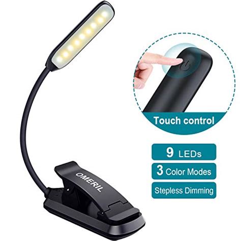 Omeril Book Light 9 Leds Clip On Reading Light Touch Switch Desk Lamp