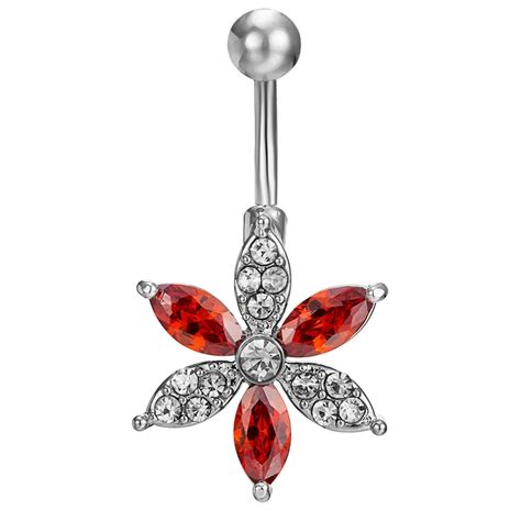 Big Flowers Zircon Crystal Surgical Steel Belly Button Rings Sexy