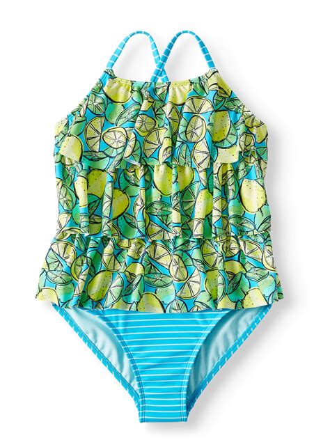 Tiered Ruffle One Piece Swimsuit Little Girls And Big Girls With Upf 50