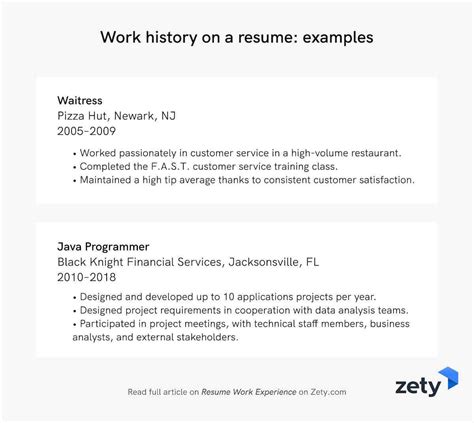 Resume Work Experience History And Job Description Examples 2022