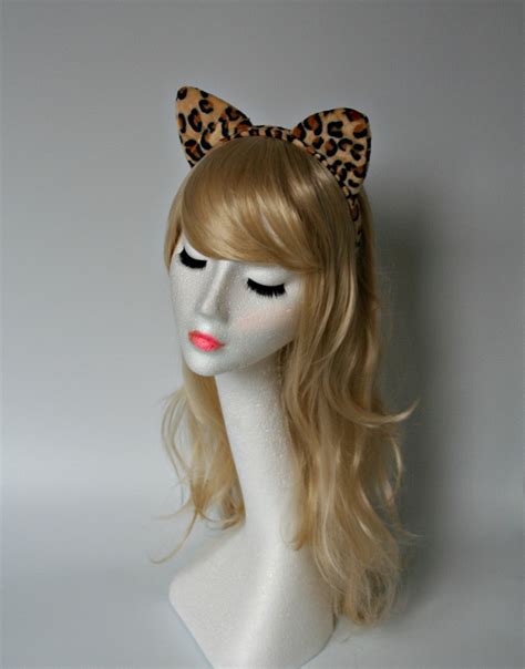 Fur Cat Ears Headband Animal Leapard Print Black Cat Costume Cat Woman
