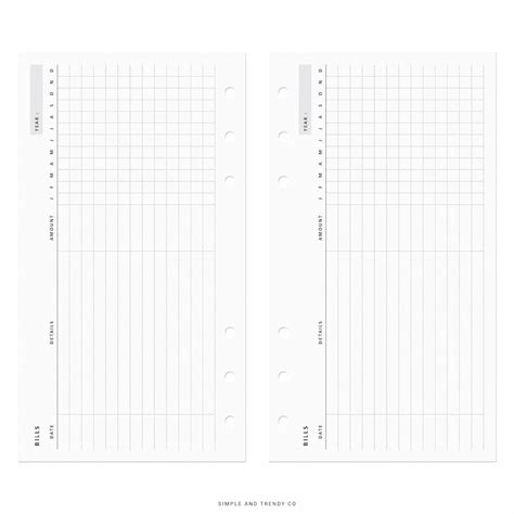 Bill Tracker Horizontal Printable Personal Planner Inserts Etsy