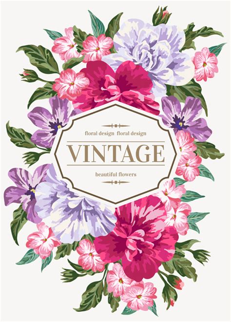 Download this beautiful floral wedding invitation card design with event details vector illustration now. Beautiful flowers with vintage card vectors 02 free download