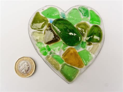Beach Sea Glass Art Unique Heart Sun Catcher Decoration Etsy