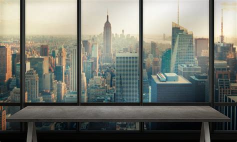 Table With Legs And Space In Office Cityscape In Background New York
