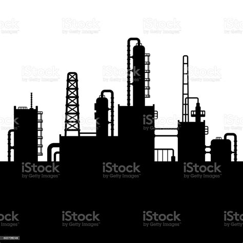 Oil Refinery Plant And Chemical Factory Silhouette 5 Vector Stock