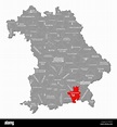 Rosenheim county red highlighted in map of Bavaria Germany Stock Photo ...