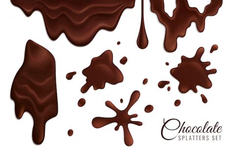 Melting Dark Chocolate Splatters Realistic Set Isolated Illustration