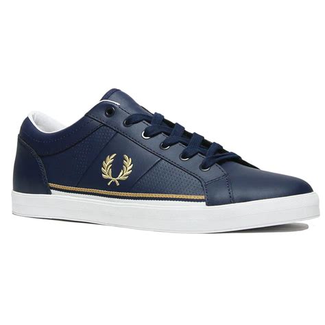 Fred Perry Baseline Perf Leather Retro 90s Trainers In Navy
