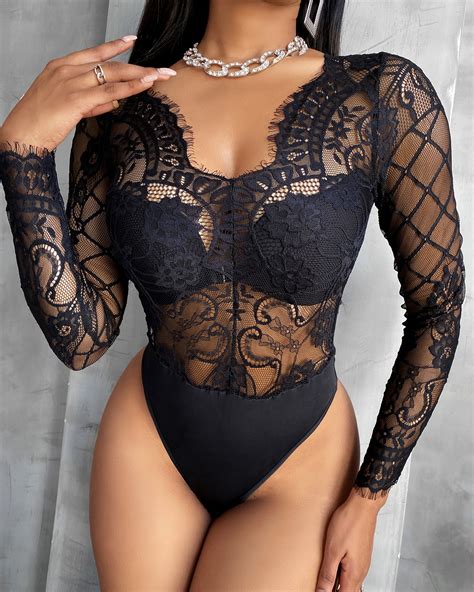 Eyelash Lace Sheer Mesh Bodysuit Online Discover Hottest Trend Fashion