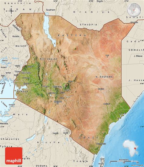Satellite Map Of Kenya Shaded Relief Outside