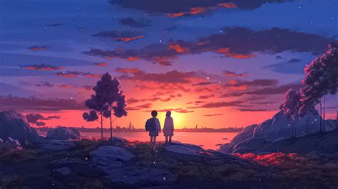 2048x1152 Anime Girl Boy Sunset At Lake 5k 2048x1152 Resolution Hd 4k