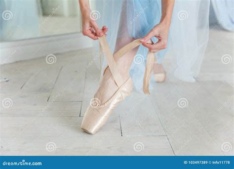 Ballerina Puts Pointe Shoes Stock Image Image Of Balletclass Culture