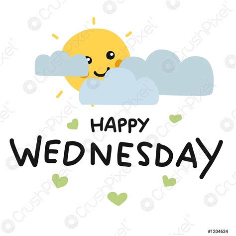 Happy Wednesday Cute Sun Smile And Cloud Cartoon Vector Illustration