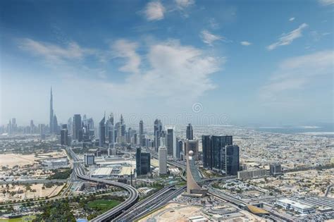 Aerial View Of Modern City Skyscrapers In Dubai Uae Stock Image