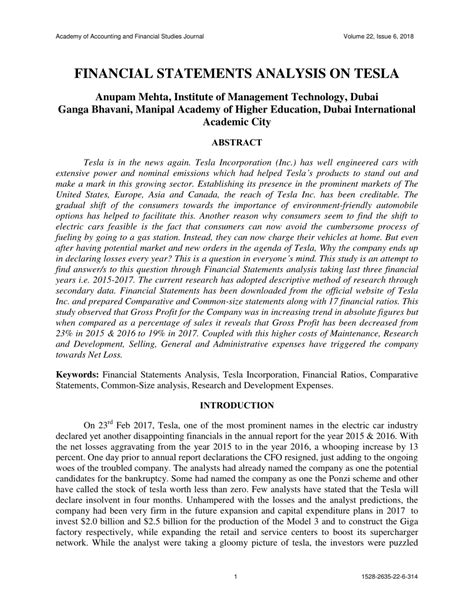 It is an cc by journal with a single blind peer review review system the scope of the journal is focused on accounting, finance, auditing, corporate governance, banking. (PDF) Financial Statements Analysis on Tesla