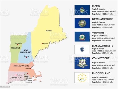 New England States Map With Flags Stock Illustration