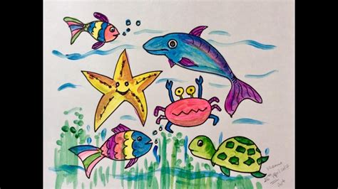 How To Draw Water Animals Easy Drawing And Coloring Youtube
