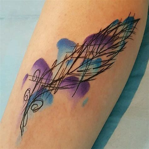Feather Tattoo With Splashes Of Watercolor By Donmeatball
