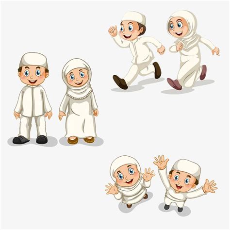 Three Groups Of Muslim Children Vector Figure Illustration ...