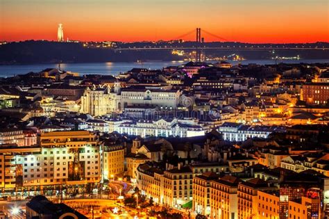 Beautiful Cityscape Lisbon The Capital Of Portugal At Sunset Stock