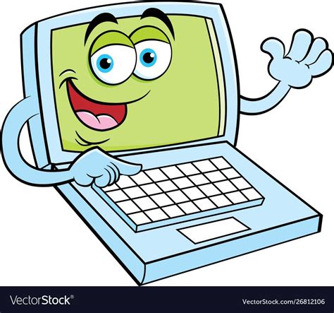 Cartoon Illustration Of A Happy Laptop Computer Waving Download A Free