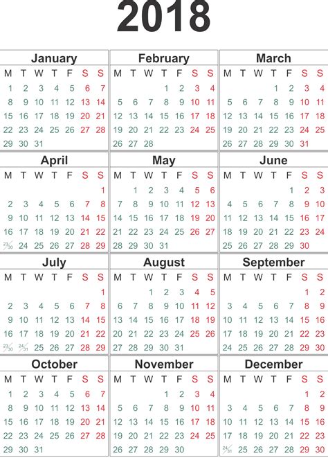 Yearly Calendar 2018 Printable Calendar