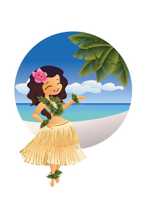 Hawaiian Young Hula Dancer On Ocean Beach Stock Vector Illustration